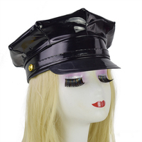 Shinny PU Leather Muir Cap Gorras con visera Biker Cap Officer Hat