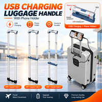 Poignée télescopique de remplacement pour valise avec support de téléphone et chargement USB, réglable pour chariot de voyage