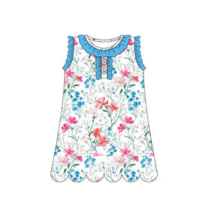 Vestido de Verano para Niña GSD3918, Estampado de Flores Rosas y Moradas, Sin Mangas, Hasta la Rodilla, de Algodón y Elastano, Venta al Por Mayor - Product Image 4