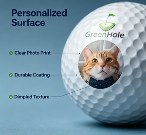 <span class=keywords><strong>Balle</strong></span> <span class=keywords><strong>de</strong></span> <span class=keywords><strong>golf</strong></span> en caoutchouc <span class=keywords><strong>personnalisée</strong></span> transfrontalière PM99 écologique en deux parties, 392 fossettes, dureté 80-90, avec logo, texte et image multicolores - Product Image 1