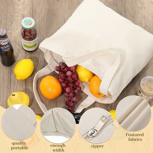 Sac fourre-tout moyen personnalisé en toile naturelle avec fermeture éclair, boucle réglable, poignées en coton, réutilisable pour les courses - Product Image 4