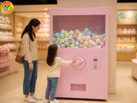 Distributeur automatique de capsules géantes à vendre, grand modèle rose Gacha 120x80x200 cm, usage commercial