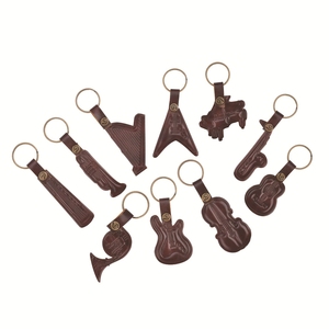 Wholesale Handmade Cowhide Instrument Keychains Multi‑style Embossed Brass Snap Button Leather Key <b>Ring</b> Music Souvenir Gift - Product Image 1