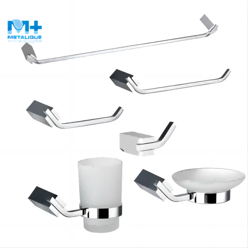 Chrome Toilet Brush And Plunger Set Corner Wall Shelf With Hooks Soap Dish Bathroom Luxury Accessories