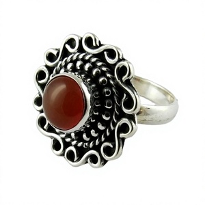Bagues en argent sterling 925 avec pierre précieuse orange taille ovale, thème Amour et Amitié, nouveau design, style bohème chrétien, sertissage clos, prêtes pour le mariage - Product Image 1