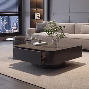 High-end Light Luxury Italian Style Square Coffee <strong>Table</strong> with Storage for <strong>Small</strong> Spaces Modern Living Room <strong>Black</strong> - Product Image 4