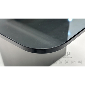 Meubles de salon modernes, table basse rectangulaire en verre trempé noir, base en bois en forme de vague, fabriquée en Chine, Wave Sha - Product Image 2
