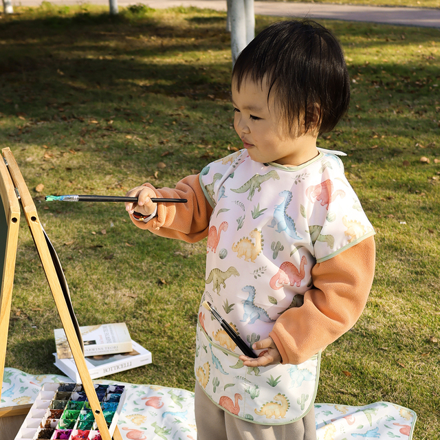 Multi-Functional Cute Style Waterproof Baby Toddler Art Smock Bib Apron PU Polyester OEM Service Available Painting Overalls