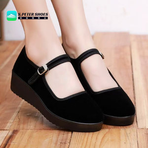 SPETER EVA <strong>Nursing</strong> Non-slip Adjustable Strap Platform <strong>Women's</strong> Black Velvet Wedge Mary Jane <strong>Shoes</strong> Casual <strong>Shoes</strong> - Product Image 1