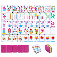 Mahjong américain en acrylique rouge pour anniversaire, ensemble complet de 160 tuiles en mélamine avec sac, supports et poussoirs, cadeau de fête