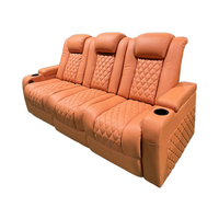 Canapé inclinable de cinéma à la maison à 3 places avec table de couchage inclinable et électrique Chaises en cuir de cinéma maison avec cadre en bois