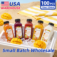Bouteilles de jus en plastique de 12 oz, 100 pièces, contenants carrés pour boissons, contenants recyclables en PET pour lait et jus, avec bouchons, pour bar, café