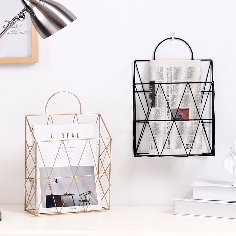 Cheap Nordic Creative Office File Storage Holders Gold Wall Mountable Book Newspaper Magazine Rack