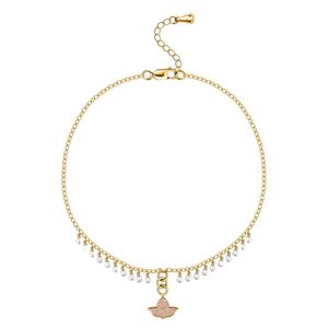 Gold Pearl Drop Chain <b>Necklace</b> with Twenty White Pearls Pink Bird Pendant Dangling Charm Elegant Women Fashion Jewelry <b>Statement</b> - Product Image 1