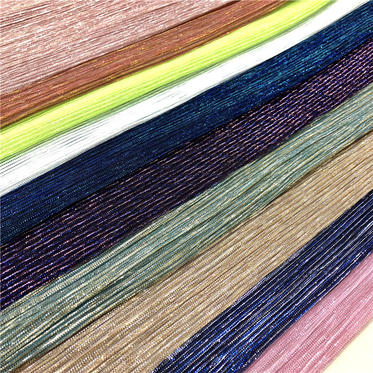 2021 New Arrival Fashion Custom Shiny Knitted Fabrics Stretchy Metallic Lurex Crepe Pleated Fabric For Skirt