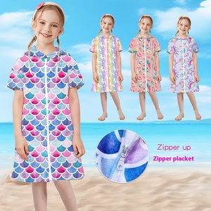 2024 New Arrival tùy chỉnh trẻ em của sợi nhỏ Khăn tắm dây kéo CAPE mui xe mô hình thể thao bơi bãi biển in beachrobe - Product Image 1
