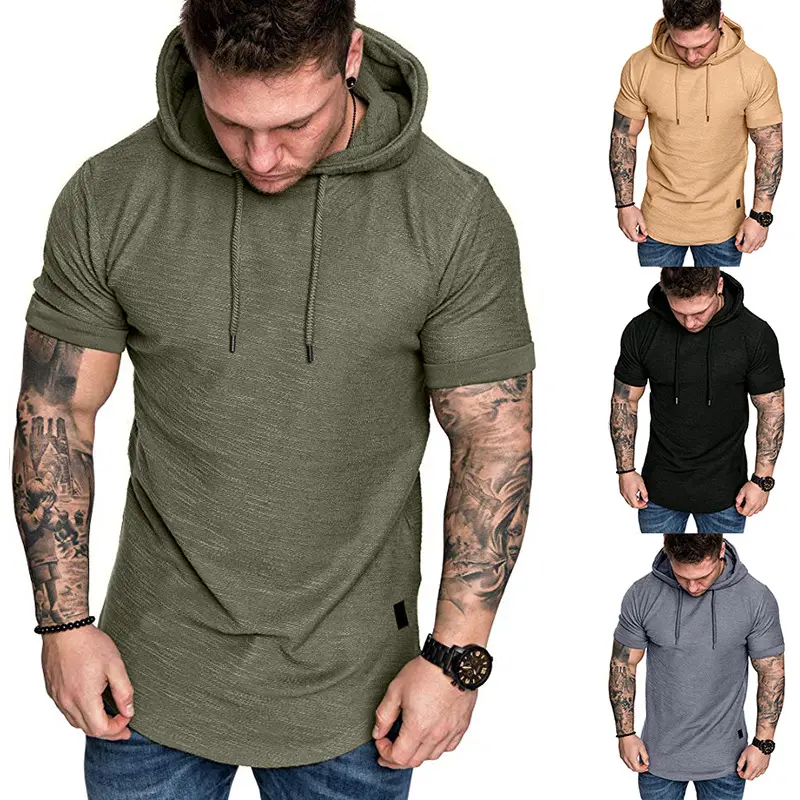 Goed Ontworpen Zwarte Rits Mannen Slim Ingericht Trui Hoodie Korte Mouwen