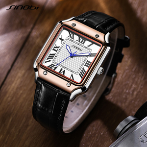 Reloj de Lujo Cuadrado Clásico y Moderno SINOBI para Hombre, Diseño Único y Casual con Correa de Cuero Genuino/Acero Inoxidable, Incluye Caja de Regalo - Product Image 3