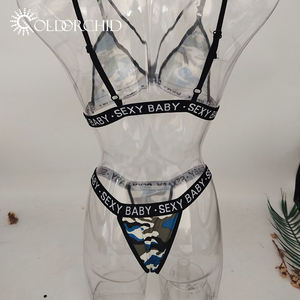 Set Lingerie seksi wanita 2 potong motif huruf, Set Lingerie seksi bahan katun adem gaya baru - Product Image 4