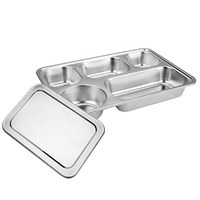 Plateau de restauration rapide en acier inoxydable 304 avec compartiment 3/4/5/6/9 Assiette de service à dîner avec couvercles en silicone/acier Plats divisés