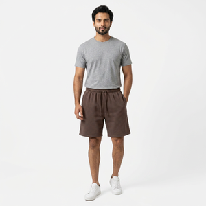 Pantalones cortos marrones lisos personalizados para hombres y mujeres, ropa de calle informal, cintura elástica, cordón, ajuste holgado, suave, cómodo, verano, envío DDP - Product Image 1