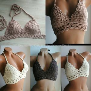 ชุดบิกินี่ถักโครเชต์คอวีเซ็กซี่ ปักลายด้วยมือ พร้อมสายรัดและพู่ห้อย ชุดว่ายน้ำทำมือสำหรับผู้หญิง - Product Image 4