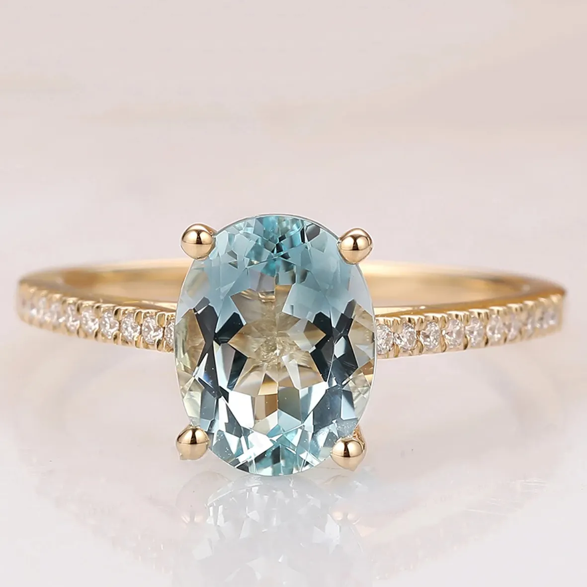 Perhiasan perak murni emas 14K cincin mentah Aquamarine potongan Oval alami cincin pertunangan mode CZ