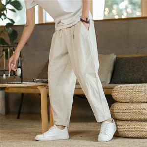 Pantalon droit respirant uni avec cordon de serrage, pantalon décontracté <span class=keywords><strong>en</strong></span> coton et <span class=keywords><strong>lin</strong></span> <span class=keywords><strong>pour</strong></span> <span class=keywords><strong>homme</strong></span> - Product Image 1
