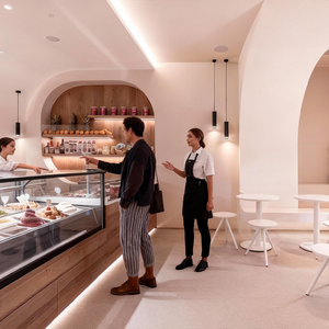 Negozio di dolci personalizzabili Interior <span class=keywords><strong>Design</strong></span> mobili di fascia alta in legno chiosco panetteria bancone espositivo illuminazione decorativa - Product Image 2