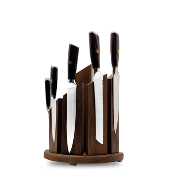 Magnetic Knife Organizer Cylindric Walnut Wood Magnet Knife Holder Blocks & Roll Bags Block and Storage