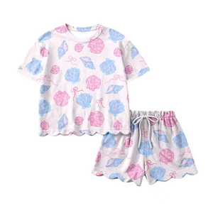 Ensemble 2 pièces décontracté d'été pour enfants : T-shirt imprimé fleurs et short à bords festonnés – Tenues assorties pour sœurs - Product Image 5
