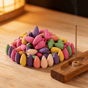 50 cônes d'encens par sachet pour accessoires de brûleur à refoulement, en forme de balle colorée, parfums Rose, <span class=keywords><strong>Jasmin</strong></span>, Bois de Santal Naturel, Bois d'Agar - Product Image 1