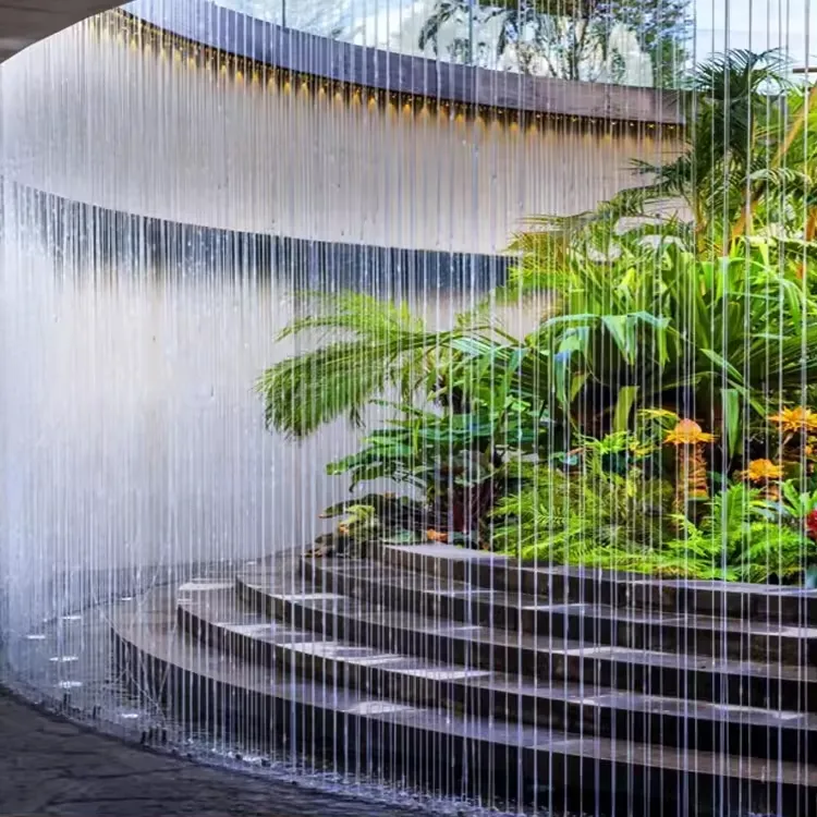 Customized garden water fountain led light falling rain curtain wall fall water feature