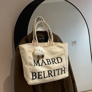 <span class=keywords><strong>Alphabet</strong></span> Print Canvas Tote Bag Zipper Casual Large Capacity Beach Travel Shopping Women's Underarm Bag - Product Image 4