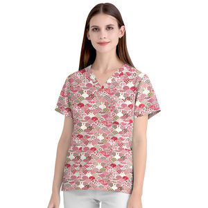 Logotipo personalizado estampado floral mezcla de algodón de mezclilla Hospital enfermería médico Jogger transpirable Unisex Scrubs uniformes conjuntos - Product Image 3