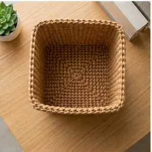 Handwoven Water Hyacinth <b>Square</b> Storage Basket Multipurpose Wicker Organizer <b>Bin</b> for Shelves Cabinets Home Office Bathroom - Product Image 2