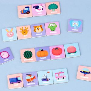 Educational <b>Memory</b> <b>Card</b> Recognition Animal Fruit Shape Pairing Shadow Matching <b>Cards</b> Wood Blocks - Product Image 5