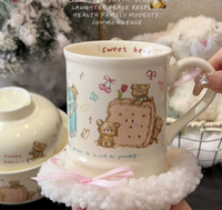 Mug en céramique vintage Little Bear Cookie, tasse à café et à lait mignonne peinte à la main pour les couples