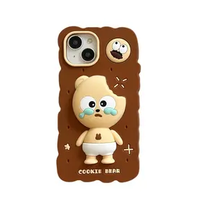 Pinch Decompression Biscuit Cookie Bear Wholesale Mobile Cover Cartoon Silicone Phone Case For Apple IPhone 15 14 13 12 Pro Max