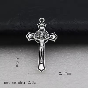 Pendentif Saint-Benoît Crucifix-<span class=keywords><strong>Croix</strong></span> catholique argentée avec <span class=keywords><strong>INRI</strong></span> et symboles religieux-Composant de bijoux religieux - Product Image 1