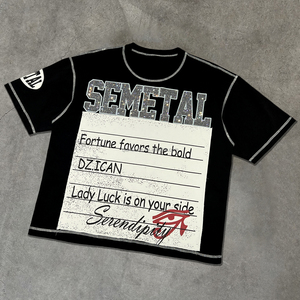 T-shirts graphiques imprimés streetwear lourds, chemise ample à col rond de designer, t-shirt en coton surdimensionné de haute qualité avec strass - Product Image 1