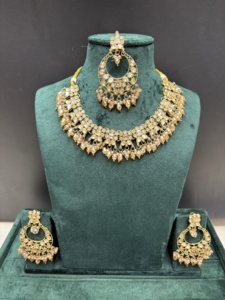 Conjunto de joyería de plata de moda india para mujer, gargantilla de cristal, collar, pendientes colgantes, bodas, compromisos, aniversarios - Product Image 2