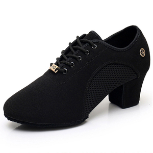 Sepatu Dansa <span class=keywords><strong>Tango</strong></span> Ballroom Latin Wanita, Bagian Atas Kain Oxford, Hak 5cm, Sol Suede, Warna Hitam, Sepatu Latihan - Product Image 4