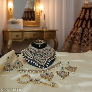 Royal White Alloy Ethnic Kundan Pearl Bridal Complete <b>Set</b> <b>Gold</b>-Plated Choker Premium Handcrafted NGGC Certified Party Latest - Product Image 3