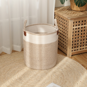 Grande <span class=keywords><strong>cesto</strong></span> di stoccaggio della biancheria ecologico con ferro di bambù in tessuto di vimini manici per l'organizzazione domestica e la conservazione dei vestiti - Product Image 1