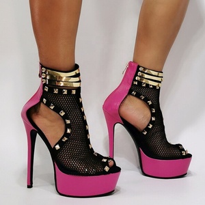 2022 <b>Spring</b> Summer New Design Shoes <b>Boots</b> Mesh Upper Studs Fashion Ankle <b>Boots</b> Thin High Heel Peep Toe Women Big Size 47 - Product Image 2