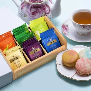 6 Compartment Wooden Wood Sugar Coffee Tea Bag Holder Tea Bag Organizer With Handles