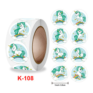 500 Uds. Rollo de pegatinas de unicornio de dibujos animados Regalo 1 pulgada niños mono perro decoración embalaje lindo Animal gracias pegatinas etiqueta - Product Image 5