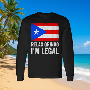 T-Shirt a Maniche Lunghe Unisex con Bandiera di Porto Rico 'Relax Gringo I'm Legal', Abbigliamento Promozionale - Product Image 4