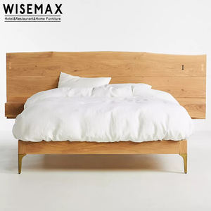 WISEMAX FURNITURE Mobilier de maison nordique Ensemble de chambre à coucher cadre de <span class=keywords><strong>lit</strong></span> en <span class=keywords><strong>bois</strong></span> de chêne massif et noyer cadre de <span class=keywords><strong>lit</strong></span> double king size appartement hôtel - Product Image 4